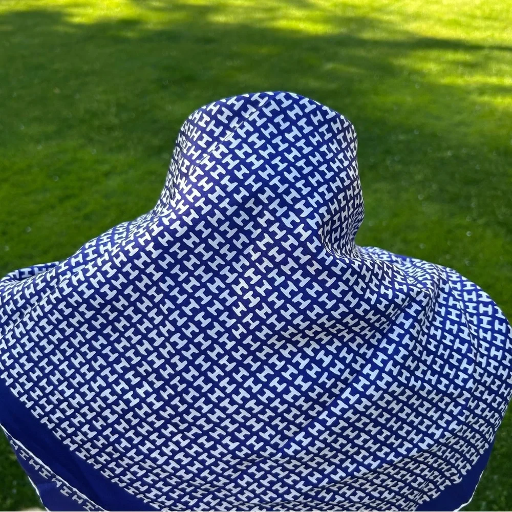 Vintage Iconic Halston Monogram Blue and White Silk Scarf
